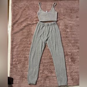 Windsor Matching Gray Fuzzy crop top and pants.